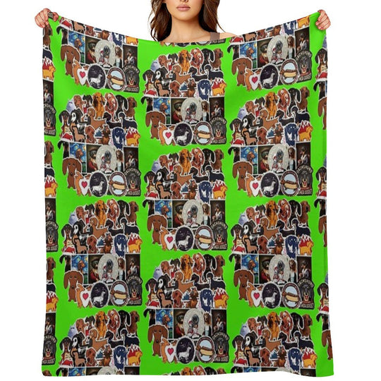 I Love Dachshunds, Collage. Shrink-resistant Throw Blanket
