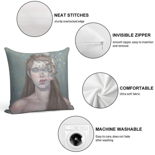 Glitch Soft Short Plush Fabric Throw Pillow