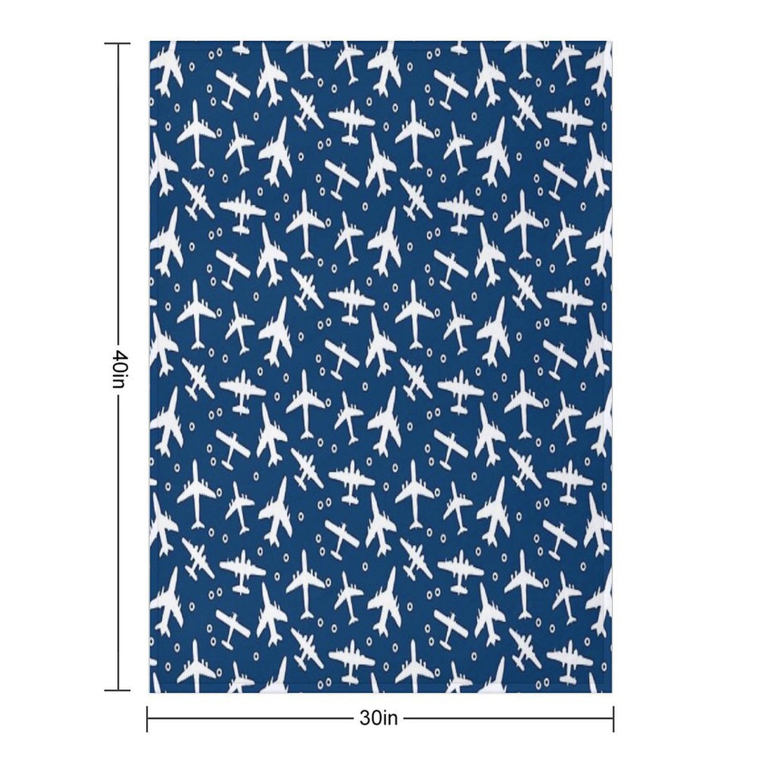 Blue And White Aeroplanes Silhouette Pattern Wrinkle-free Throw Blanket