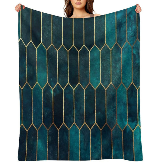 Deep Teal And Blue Gold  Pattern Velvety-soft Throw Blanket