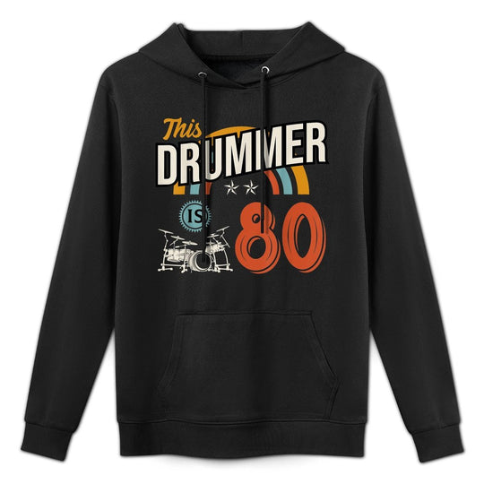 Vintage 80 Year Old Birthday Drummer Drums 80th B-Day Crew Kangaroo Pocket Hoodie