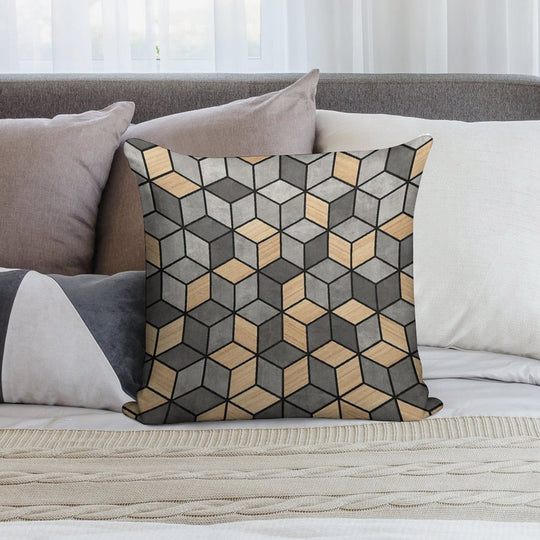 Concrete And Wood Cubes Soft Ultra-Soft Texture Throw Pillow