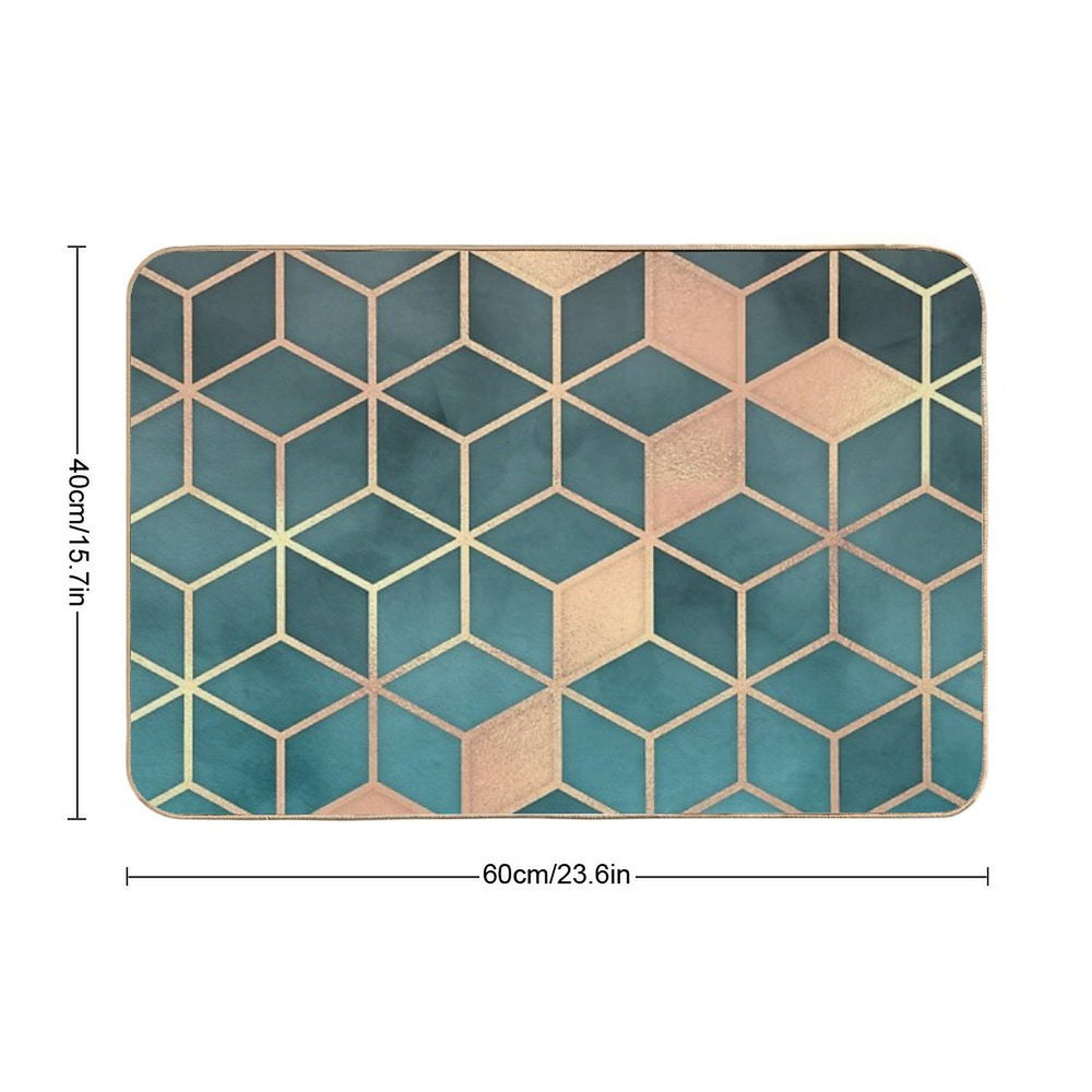 Gold Turquoise Black Gradient Cube  Long-Lasting Bath Mat