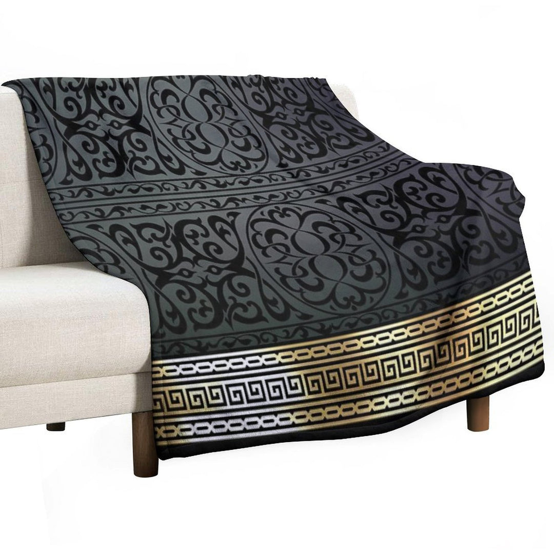 Greek Key Ornate Black & Gold Wrinkle-free Throw Blanket