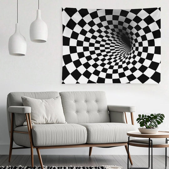 Black White Check Optical Hole Tapestry