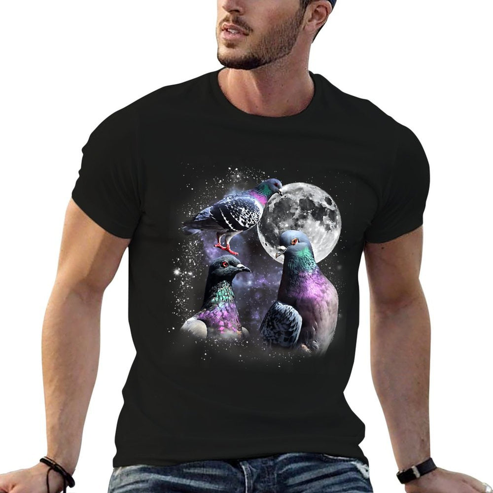 Funny Three Pigeon Moon Weird Cursed Meme 3 Pigeon Silly  Wrinkle-resistant T-Shirt
