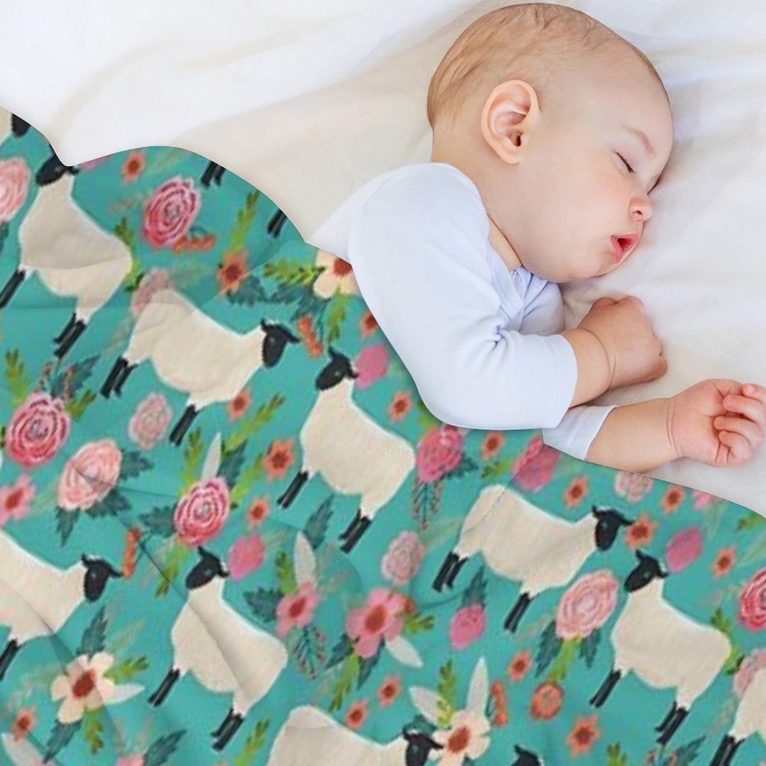 Sheep Farm Sanctuary Florals Pattern Cute Gifts for Animal Lovers Wrinkle-free Throw Blanket