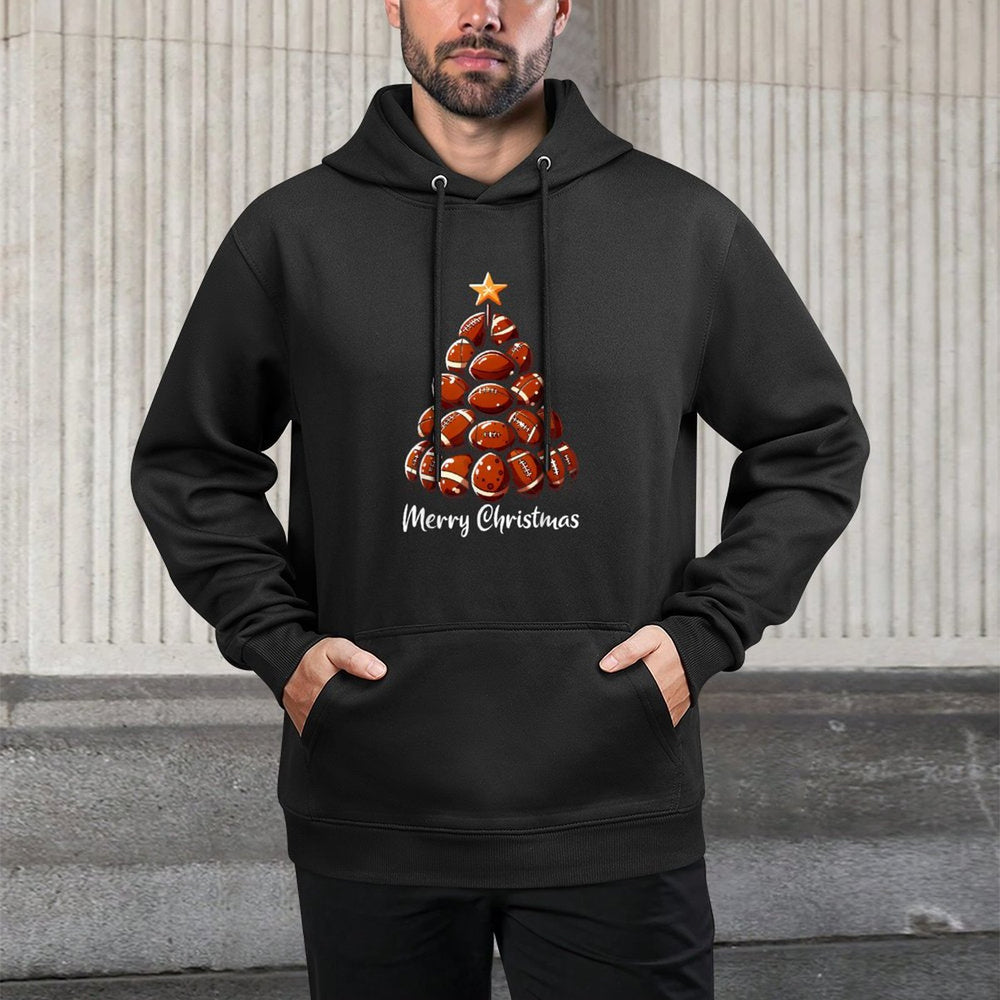 Football Christmas Tree Lights Funny Football Player Xmas Shrink-Resistant Hoodie