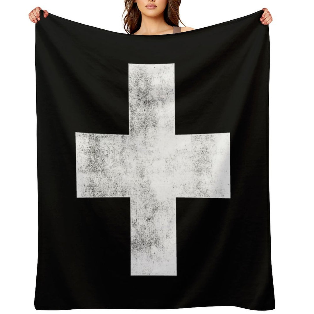 Black And White Swiss Cross Easy Care Throw Blanket