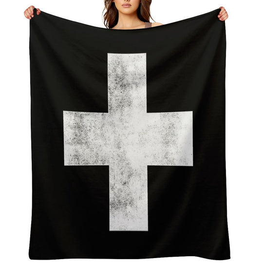 Black And White Swiss Cross Easy Care Throw Blanket