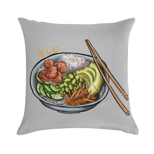 Poke Bowl with Salmon And Fresh Vegetables Soft Washable Throw Pillow