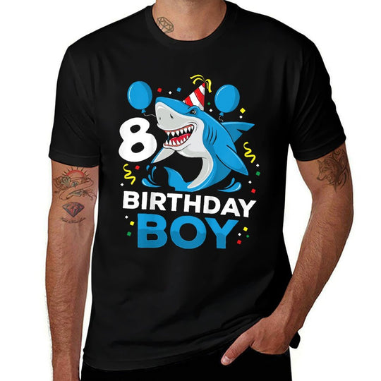 Kids 8th Birthday Boy Shark Ocean Theme Party 8 Years Old For Boy  Quick-drying T-Shirt