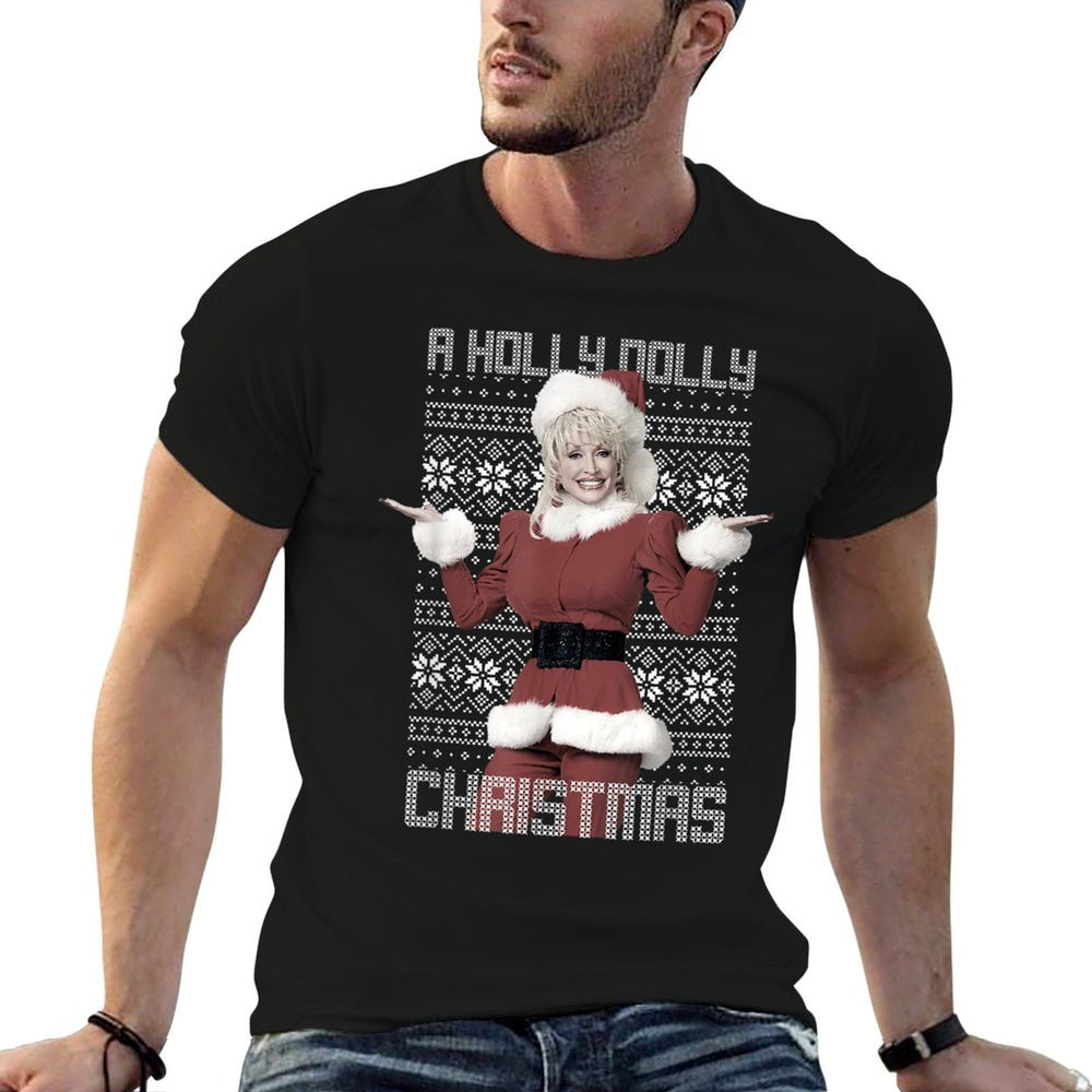 Dolly Parton Christmas Sweater  Ribbed Collar T-Shirt