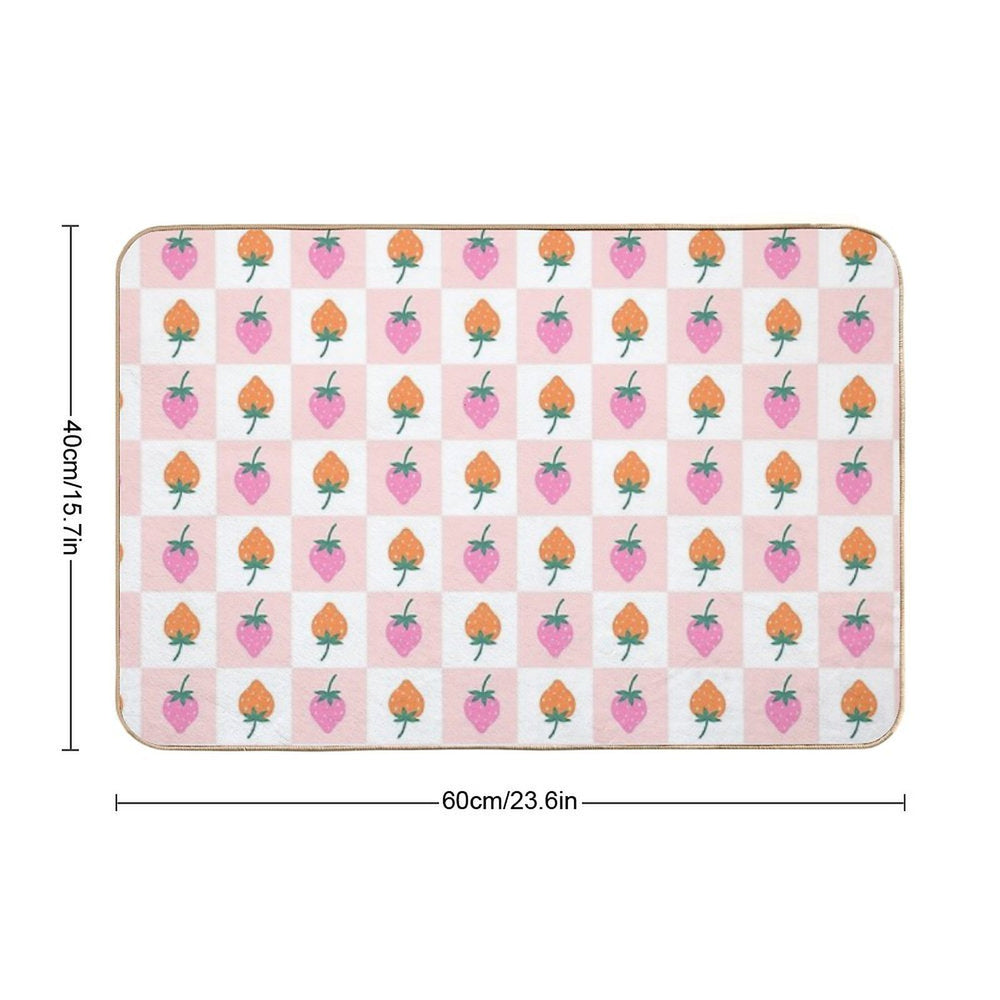 Checkered Pattern with Strawberries  Non-Slip Bath Mat