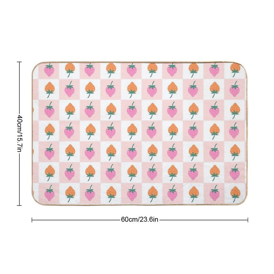 Checkered Pattern with Strawberries  Non-Slip Bath Mat
