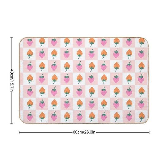 Checkered Pattern with Strawberries  Non-Slip Bath Mat