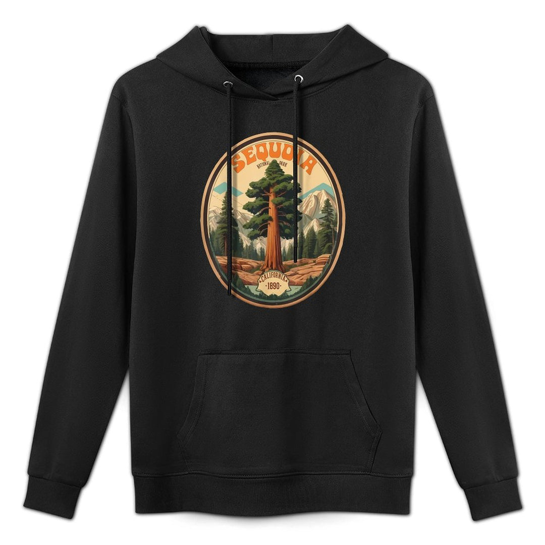 Sequoia National Park Tree Illustration Hiking Retro Badge Versatile Streetwear Hoodie