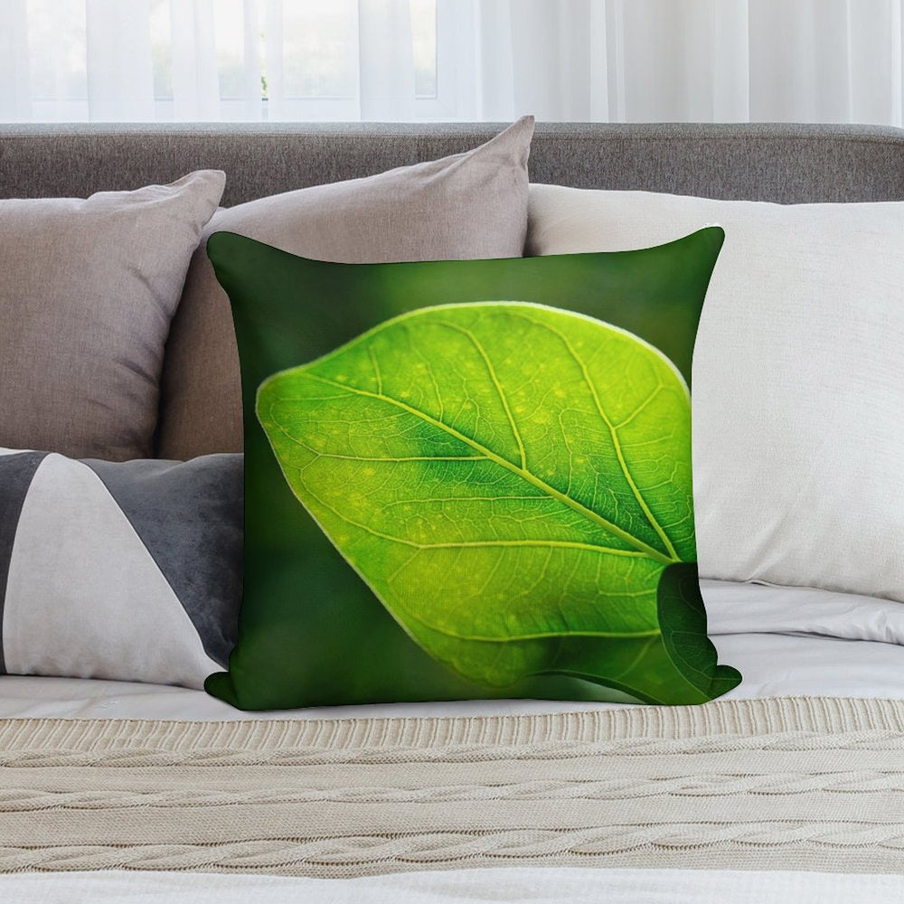 Green Leaf Macro with Vein Detail Soft Decorative Cover Throw Pillow