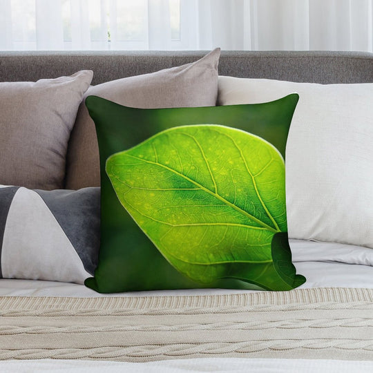 Green Leaf Macro with Vein Detail Soft Decorative Cover Throw Pillow