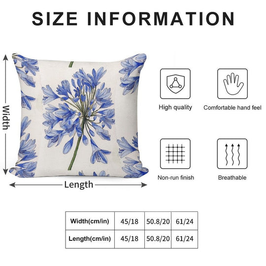 Agapanthus Flower Watercolour Painting Soft Hidden Zipper Throw Pillow