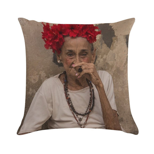 Old Lady Smoking Cuban Cigar in Havana Soft Ultra-Soft Texture Throw Pillow