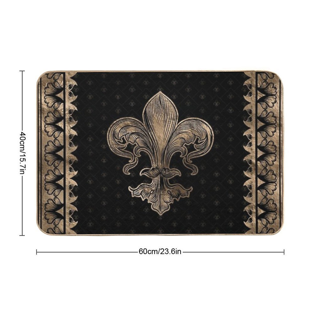 Fleur-de-lis - Black And Gold  Easy To Clean Bath Mat