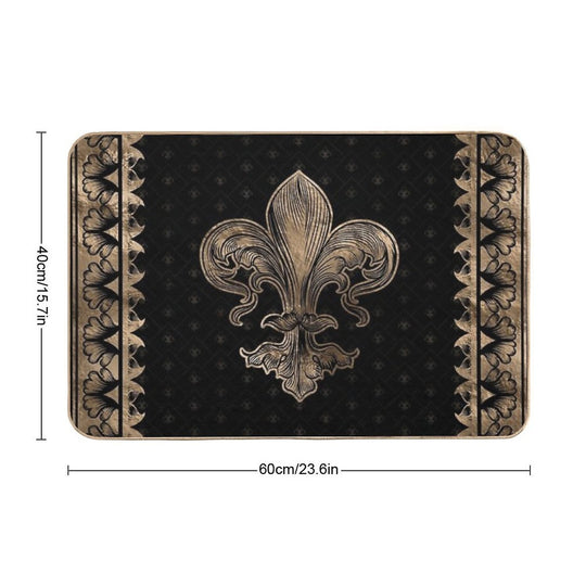 Fleur-de-lis - Black And Gold  Easy To Clean Bath Mat