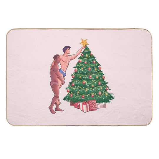 Gay Christmas Hunks  Repositionable Bath Mat