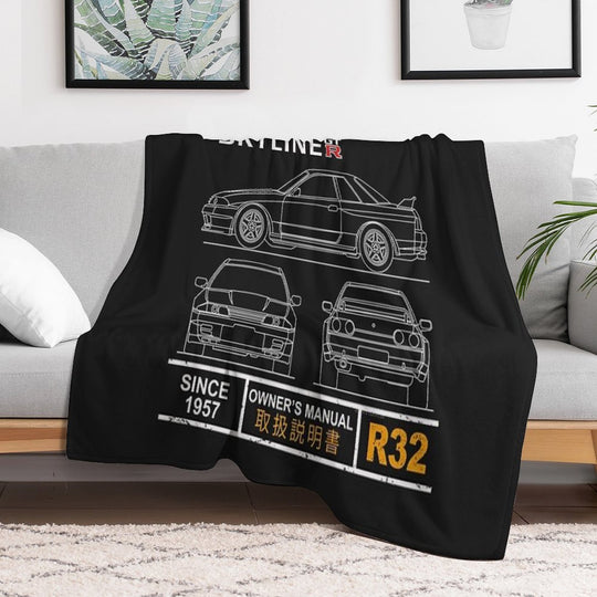 Blueprint of The Skyline R32 Versatility Throw Blanket