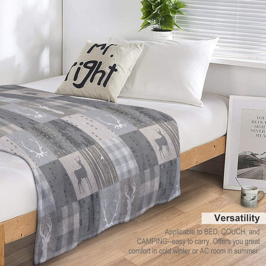 Rustic Woodland Patchwork - Grey And Beige All-season Throw Blanket