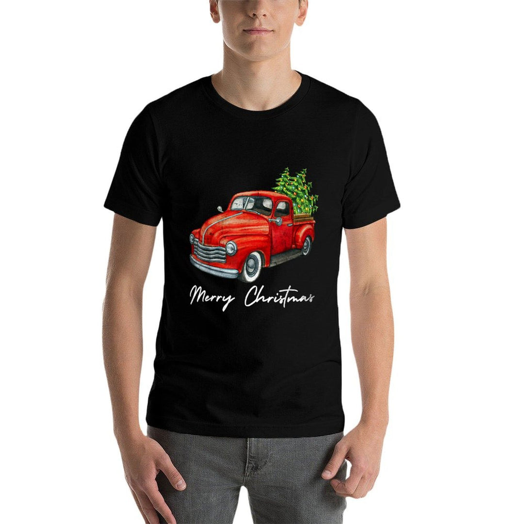 Vintage Wagon Christmas Tree on Red Truck Car Xmas Vacation  Tagless Design T-Shirt