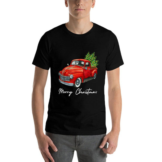 Vintage Wagon Christmas Tree on Red Truck Car Xmas Vacation  Tagless Design T-Shirt