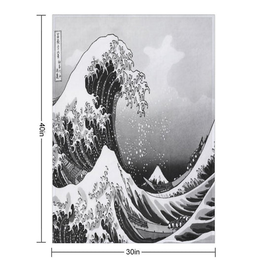 Great Wave Monochrome Shrink-resistant Throw Blanket