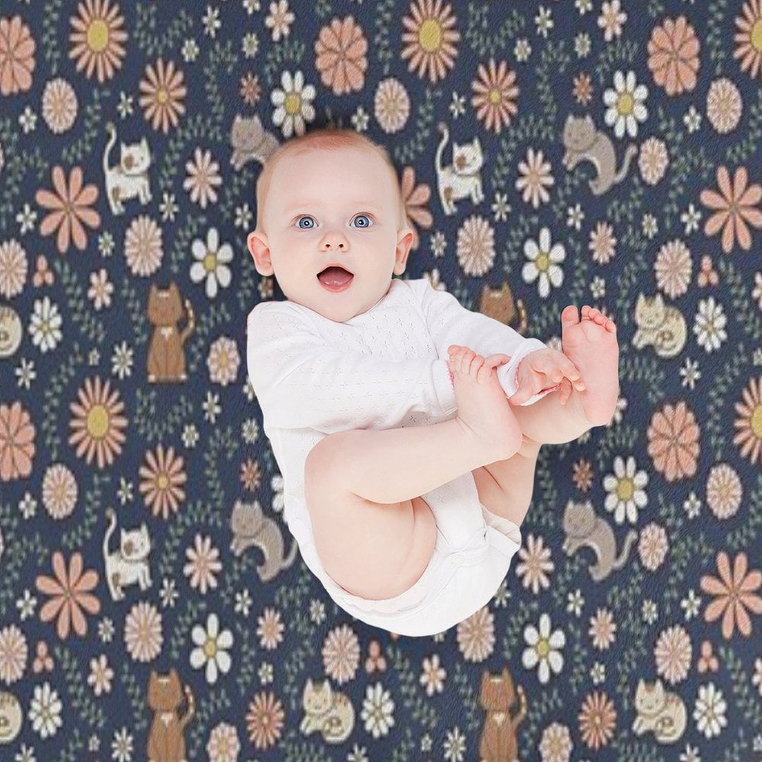 Flower Meower (Navy) Comfort Throw Blanket