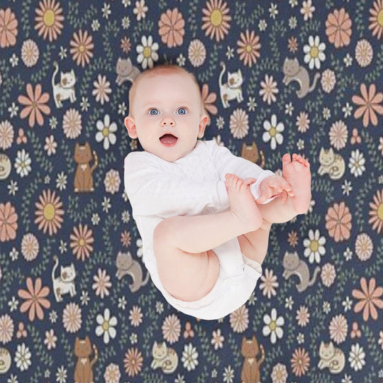 Flower Meower (Navy) Comfort Throw Blanket