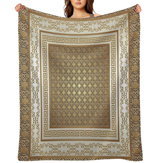 Greek Keys Cream Copper Pattern Machine-washable Throw Blanket
