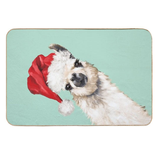 Christmas Sneaky Llama in Green  Absorbent Bath Mat