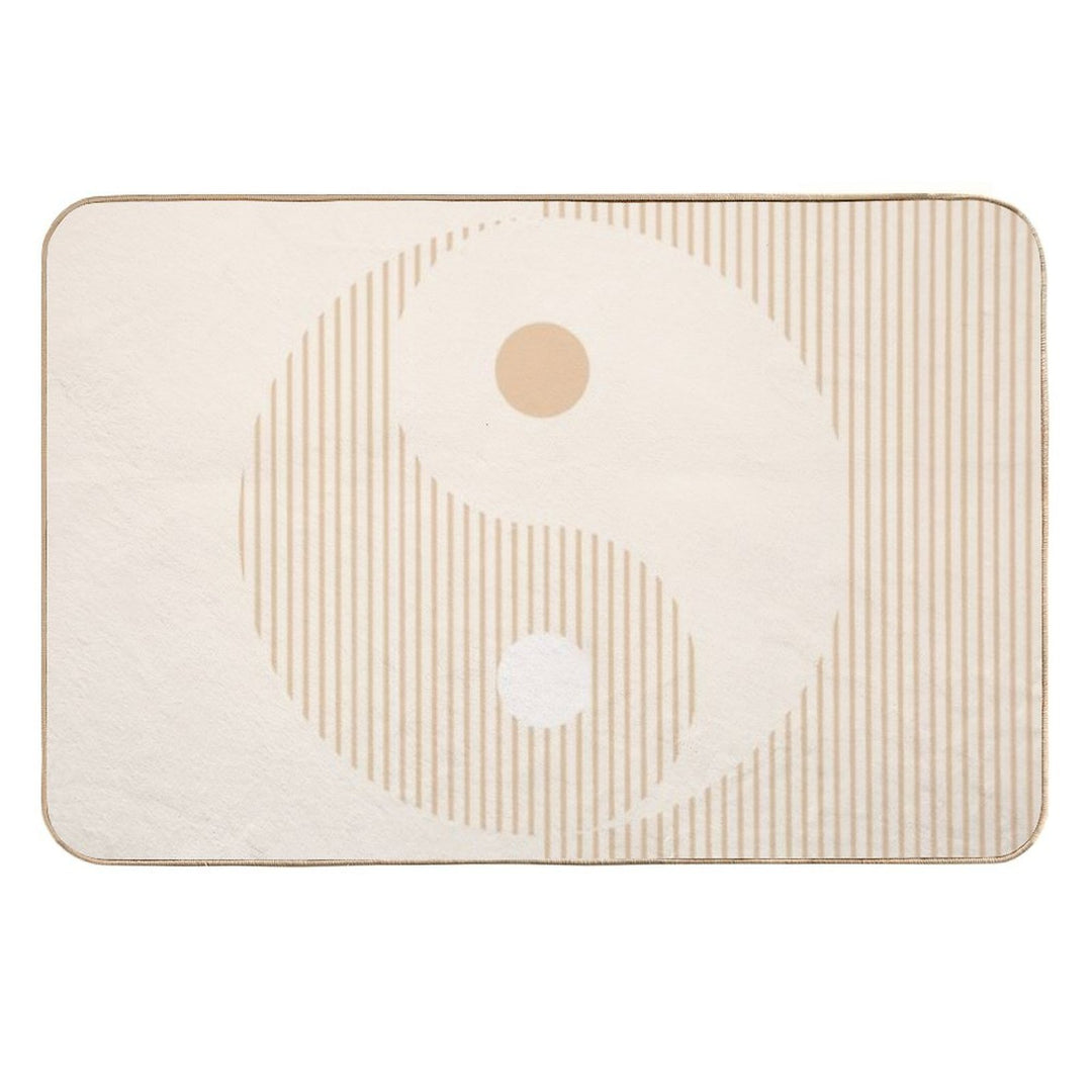 Geometric Lines Ying And Yang II in Beige Shades  Toxin-Free Bath Mat