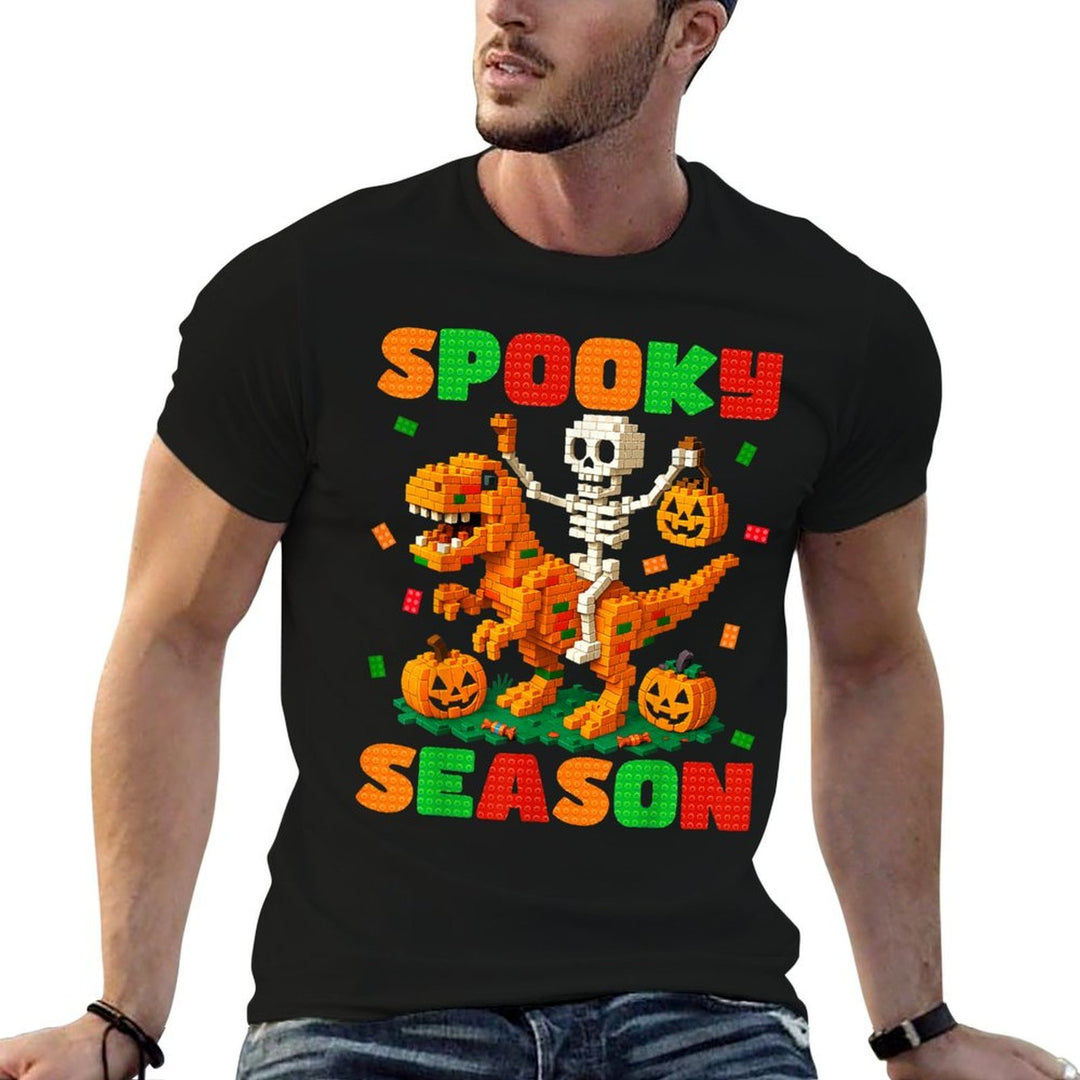 Spooky Season Building Brick Skeleton Dinosaur Kids Toddlers  Trendy Pattern T-Shirt