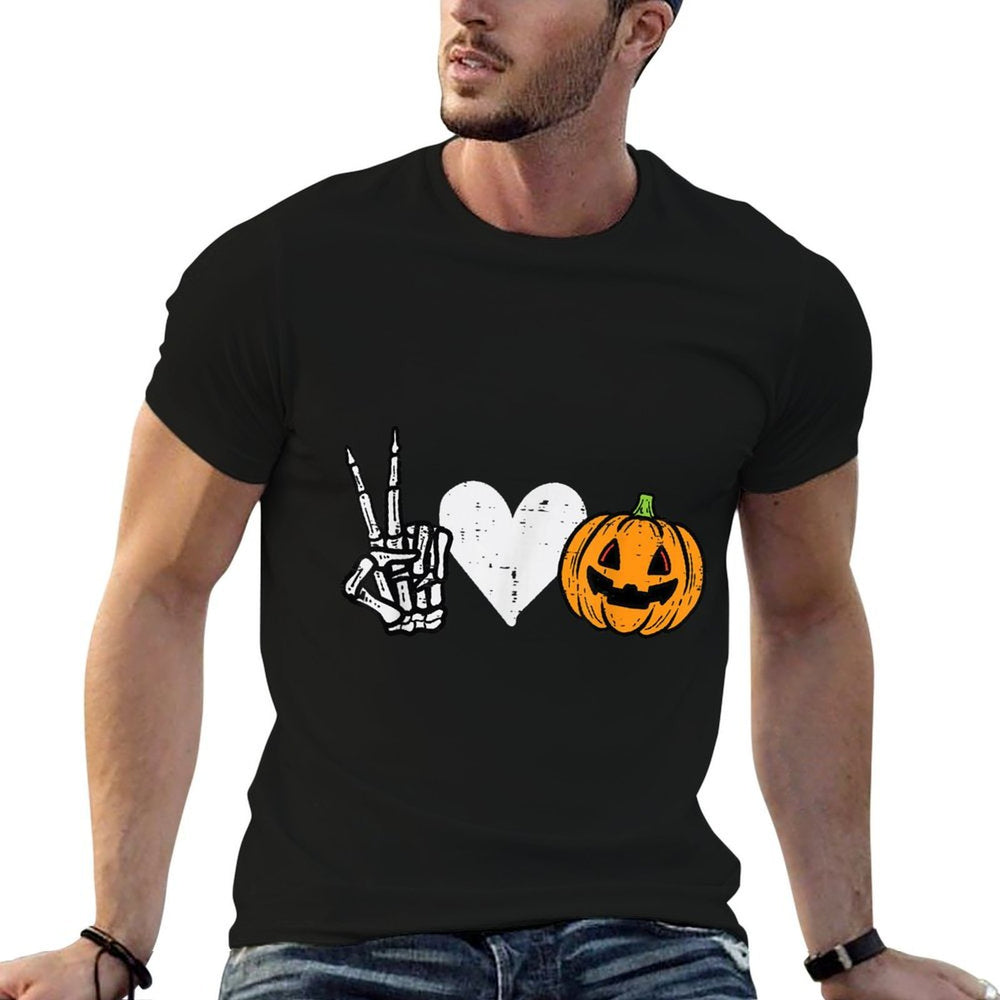 Peace Love Pumpkin Skeleton Halloween Costume For Women  Wrinkle-resistant T-Shirt