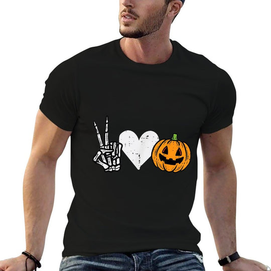 Peace Love Pumpkin Skeleton Halloween Costume For Women  Wrinkle-resistant T-Shirt