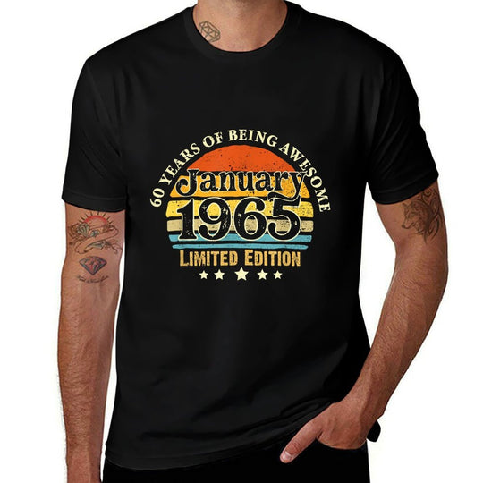 60 Years Old Vintage January 1965 60th Birthday Gifts  Oversized Silhouette T-Shirt