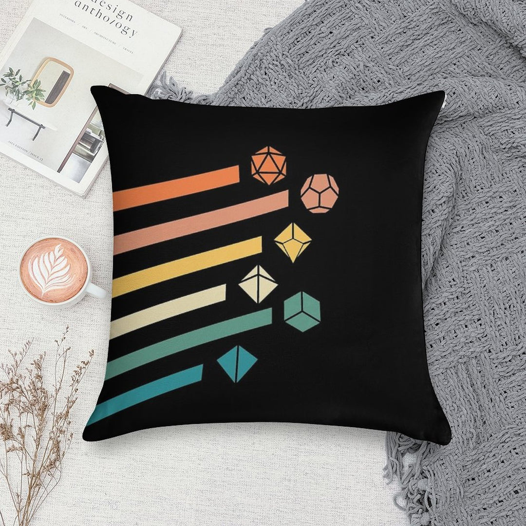 Retro Rainbow Polyhedral Dice Set Colors Tabletop RPG Soft Home Decor Throw Pillow