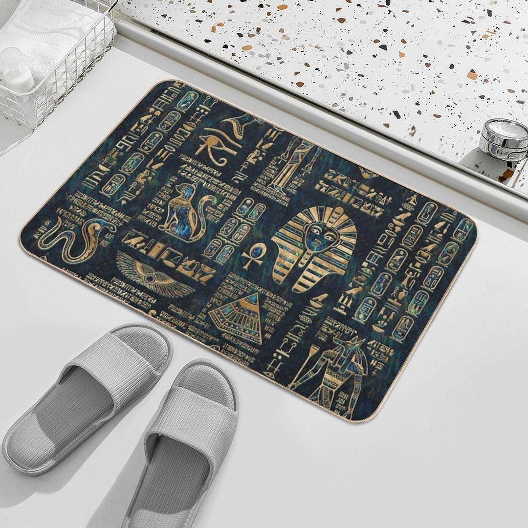 Egyptian Hieroglyphs And Deities -Abalone And Gold  Repositionable Bath Mat