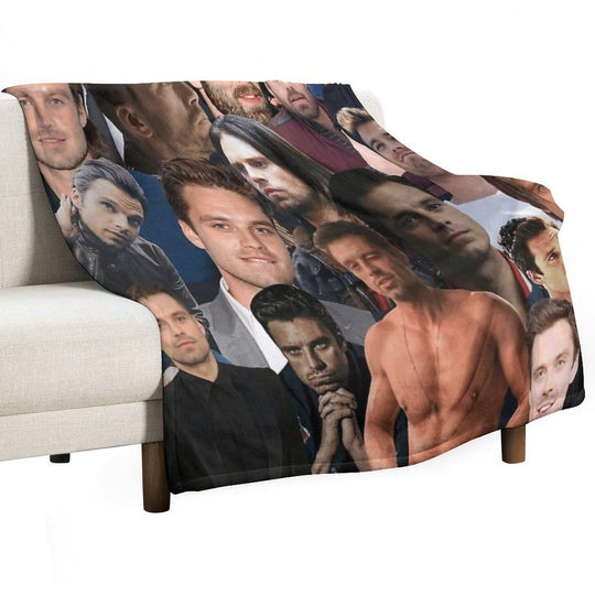 Sebastian Stan Photo Collage Actor Handsome Actor For Fans Womens Multi-functional Throw Blanket