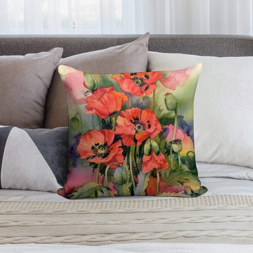 Oriental Poppies Soft High-Density Material Throw Pillow