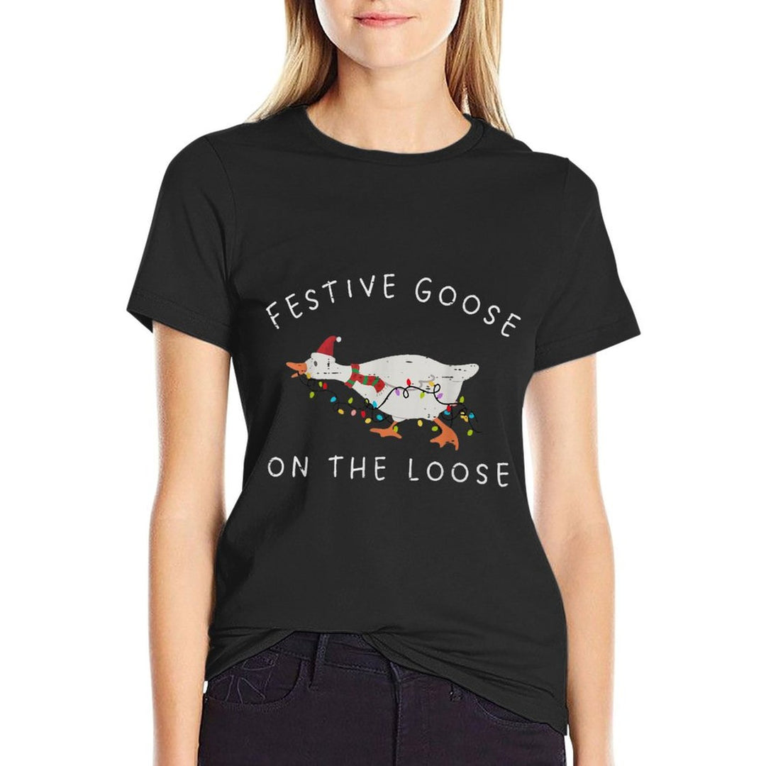 Festive Goose On The Loose Christmas Duck Light Xmas Holiday  Odor-resistant T-Shirt
