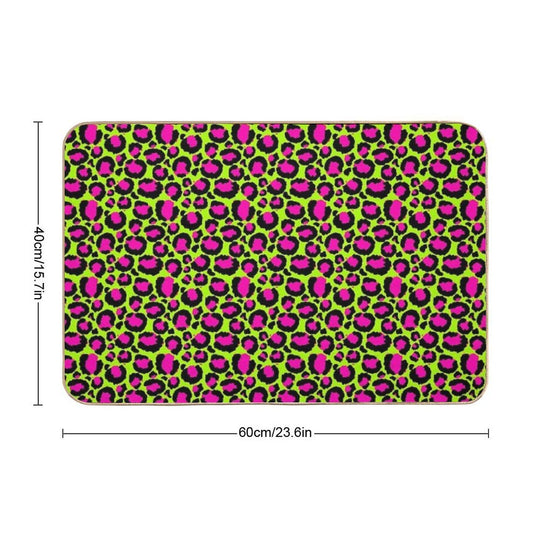 Neon Green Pink Leopard Print Seamless Pattern Art  Repositionable Bath Mat