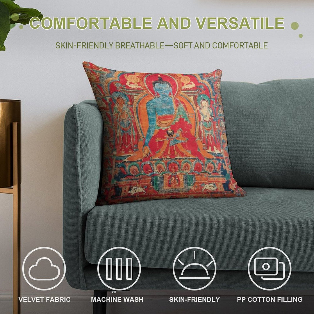 Mandala 140 Blue Medicine Buddha Soft Shrink-Resistant Throw Pillow