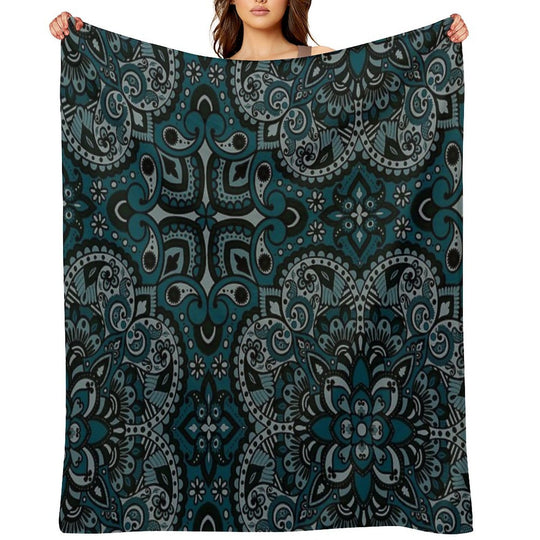 Floral Mandala Repeat Pattern - Teal Quick-dry Throw Blanket